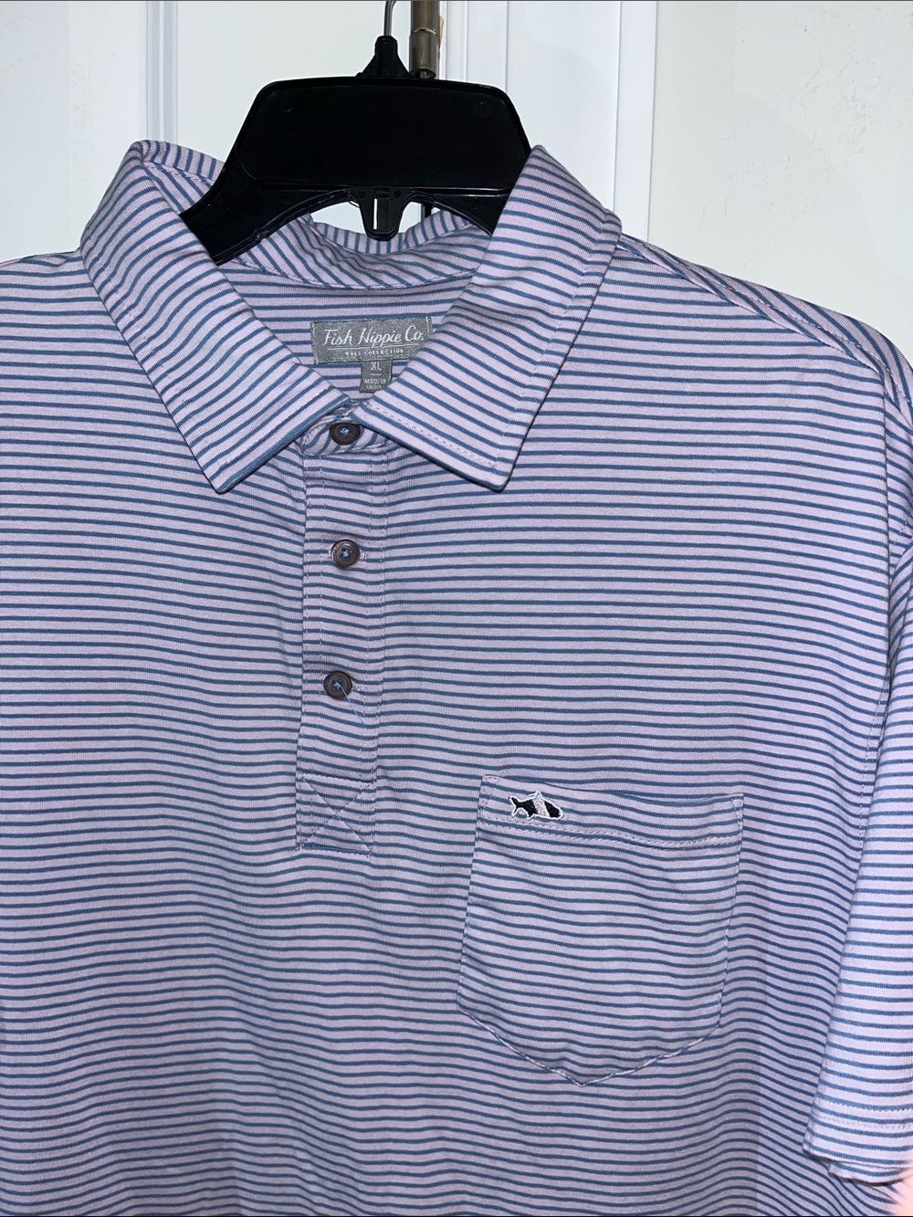 Fish Hippie Striped SOFT COTTON/Spandex Golf Pocket Polo Shirt XL mens slim